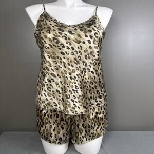 Cinema Etoile Satin Cami Tap Pants Set Large Leopard Print Lingerie Sleepwear